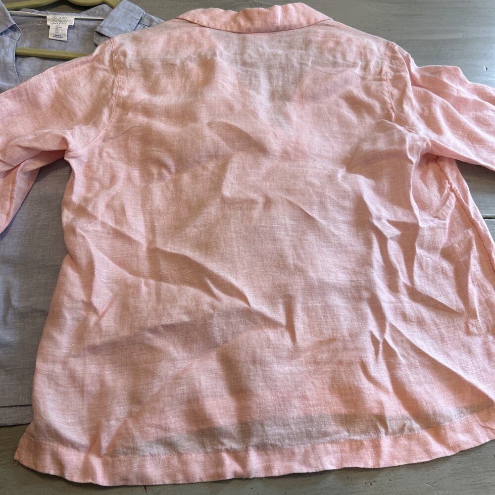Sigrid Olsen Pink Blue 100% Linen 3/4 Sleeve Shirt Sz L Minimalist Lagenlook - Picture 8 of 9